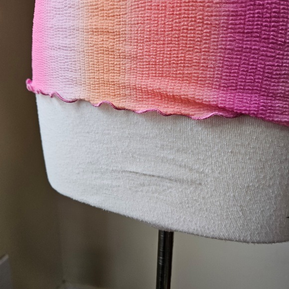 Vintage Y2K Wild Cat Ombre Ruched V Neck Cap Sleeve Lettuce Hem Top Womens L - Picture 5 of 8